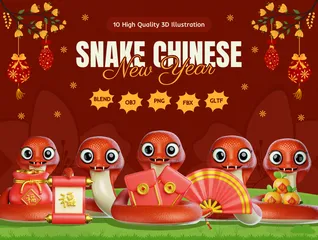 Snake Mascot Lunar New Year 3D Icon Pack