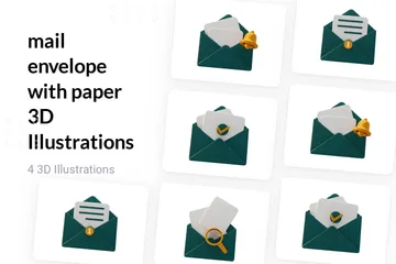 Sobre de correo con papel Paquete de Illustration 3D
