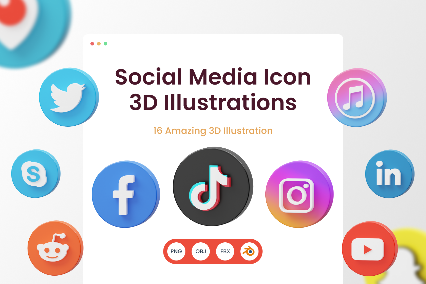 Free Social Media 3D Illustration pack from Logos 3D Illustrations