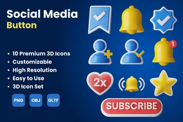 Social Media Action Button 3D Icon Pack