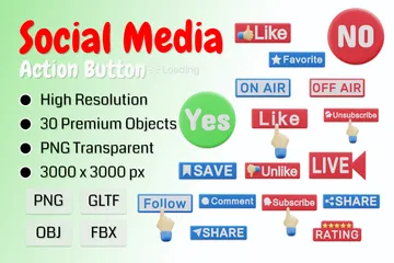 Social-Media-Aktionsschaltfläche 3D Icon Pack