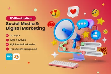 소셜 미디어 및 디지털 마케팅 3D Illustration 팩