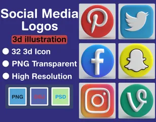 ソーシャルメディアのロゴ 3D Iconパック