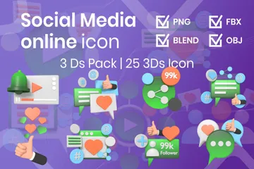 Social Media Online 3D Icon Pack