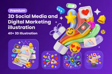 Soziale Medien und digitales Marketing 3D Illustration Pack