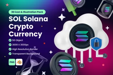 Solana SOL Digital Stablecoin Criptomoeda Vol 1 Pacote de Icon 3D