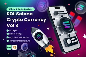 Solana SOL Digital Stablecoin Criptomoeda Vol 3 Pacote de Icon 3D