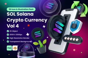 Solana SOL Digital Stablecoin Criptomoeda Vol 4 Pacote de Icon 3D