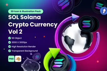 Criptomoneda estable digital Solana SOL, volumen 2 Paquete de Icon 3D