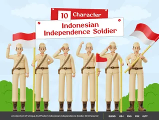 Soldado de la independencia de Indonesia Paquete de Illustration 3D