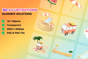 Sommerferien 3D Illustration Pack