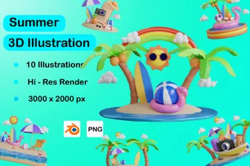 Sommerferien 3D Illustration Pack