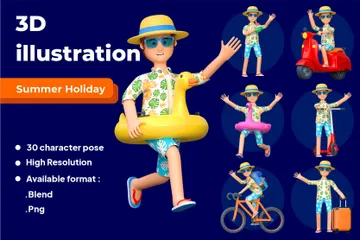 Sommerferien 3D Illustration Pack