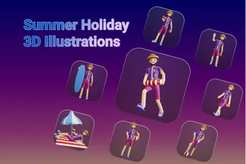 Sommerferien-Charakter 3D Illustration Pack