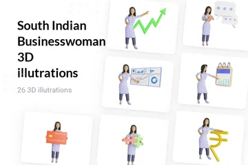 South Indian Businesswoman 3D Illustration Pack