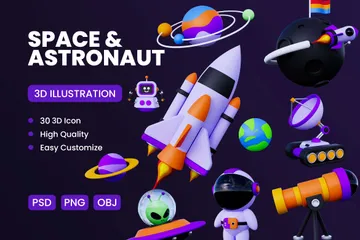Space And Astronaut 3D Icon Pack