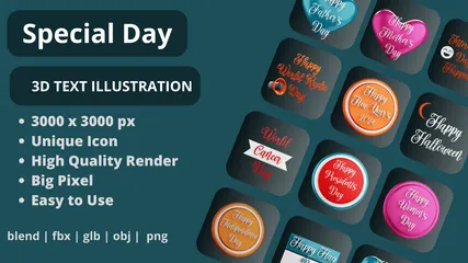 Special Day Text 3D Icon Pack