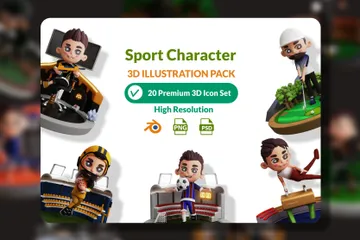 スポーツキャラクターとスポーツの場所 3D Illustrationパック
