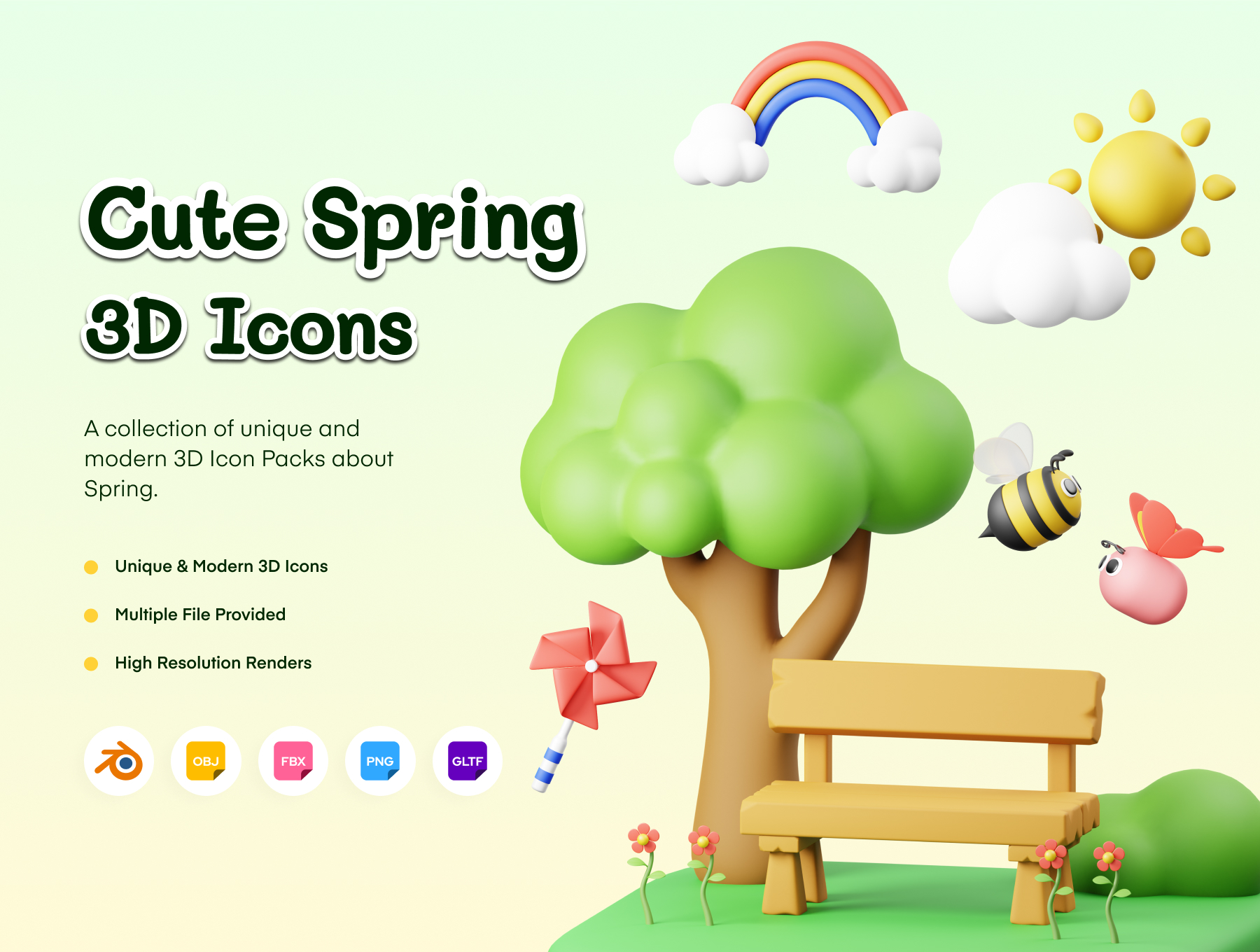 Premium Spring 3D Illustration pack from Nature 3D Illustrations