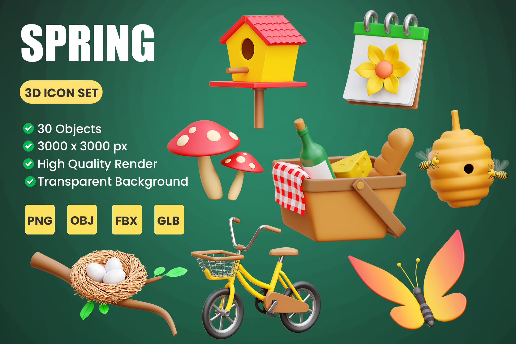 Premium Spring 3D Illustration pack from Nature 3D Illustrations