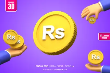 Sri Lankan Rupee Coin 3D Illustration Pack