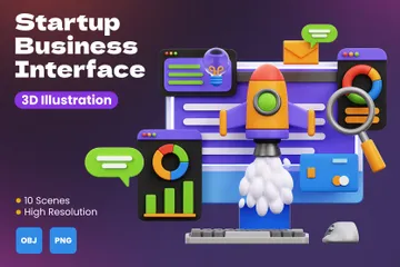 Startup Business Interface 3D Illustration Pack