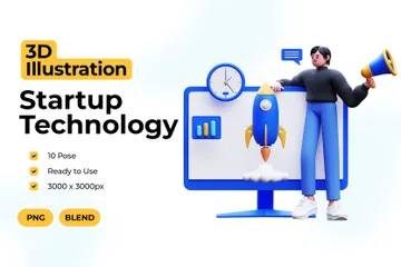 Startup-Technologie-Charakter 3D Illustration Pack