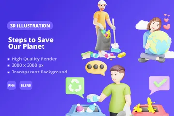 Steps To Save Our Planet 3D Illustration Pack