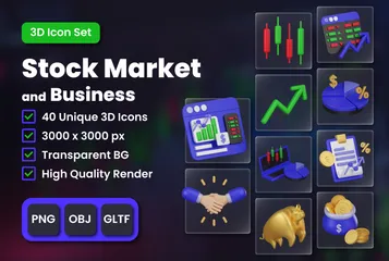 株式市場とビジネス 3D Iconパック