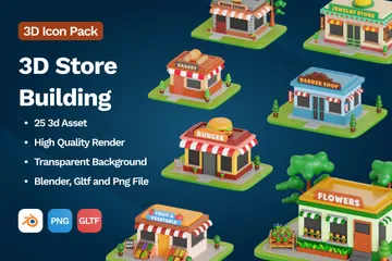 Store Building 3D Icon Pack
