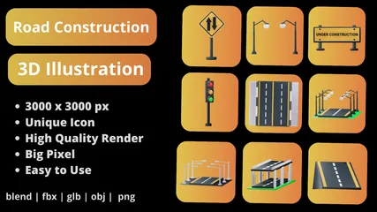 Straßenbauarbeiten 3D Icon Pack