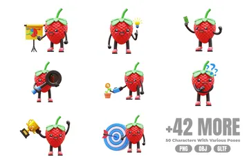 Strawberry Character 3D Illustration Pack