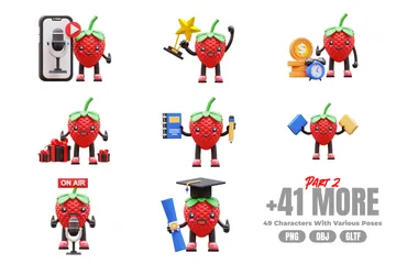 Strawberry Character Part 2 3D Illustration Pack
