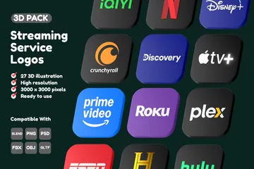 Streaming Service Logos 3D Icon Pack