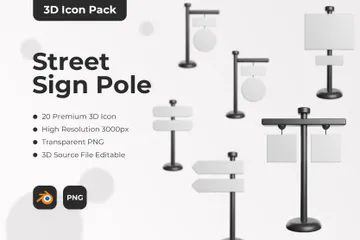Street Sign Pole 3D Icon Pack