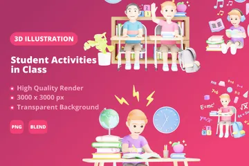 Student Activities In Class 3D Illustration Pack