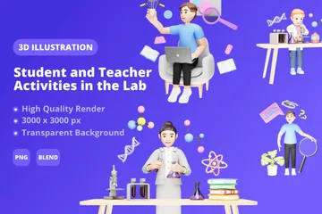Student And Teacher Activities In The Lab 3D Illustration Pack