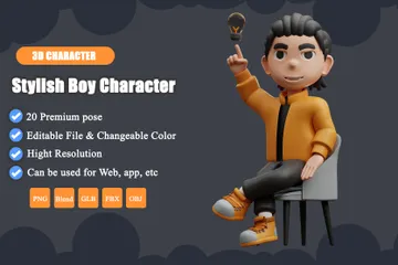 Stylish Boy Character 3D Illustration Pack