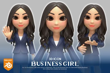 Successful Young Business Girl 3D Illustration Pack