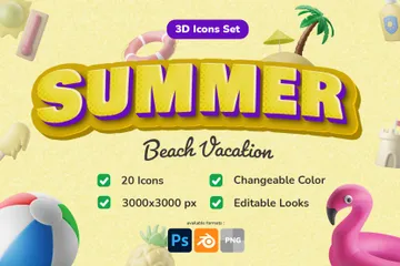 Summer Beach Vacation 3D Icon Pack