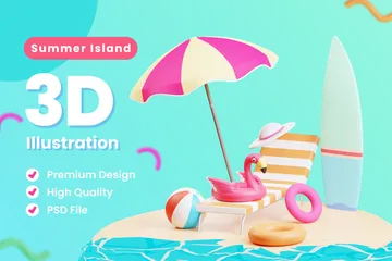 Summer Island 3D Illustration Pack