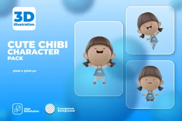 Niedlicher Chibi-Charakter 3D Illustration Pack