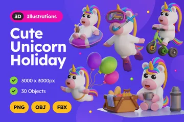 Süßer Einhorn-Feiertag 3D Illustration Pack