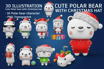 Niedlicher Eisbär mit Weihnachtsmütze 3D Illustration Pack