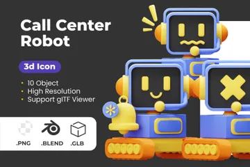 Niedliches Roboter-Callcenter 3D Illustration Pack