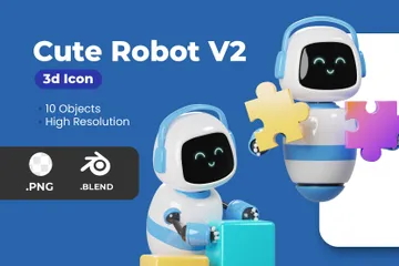 Niedlicher Roboter V2 3D Icon Pack