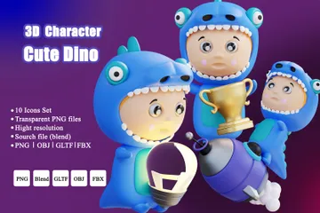Süßes Dino-Charakterpaket 3D Illustration Pack