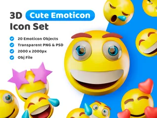 Niedlicher Emoticon 3D Illustration Pack
