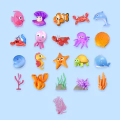 Niedliches Meeresleben 3D Icon Pack
