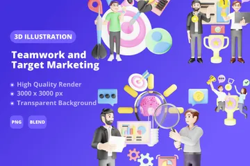 Teamwork And Target Marketing 3D Illustration Pack